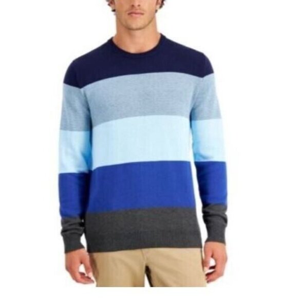 Club Room Other - NEW! Club Room Novelty Color Block Stripe Blue Combo Sweater Men's Size Small